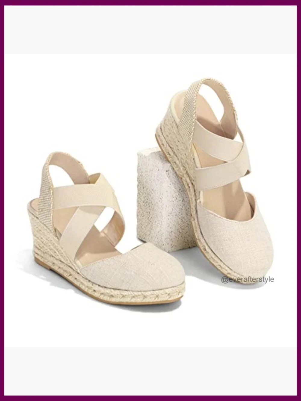 Women's Closed Toe Crisscross Elastic Ankle Strap Platform Espadrille Wedge